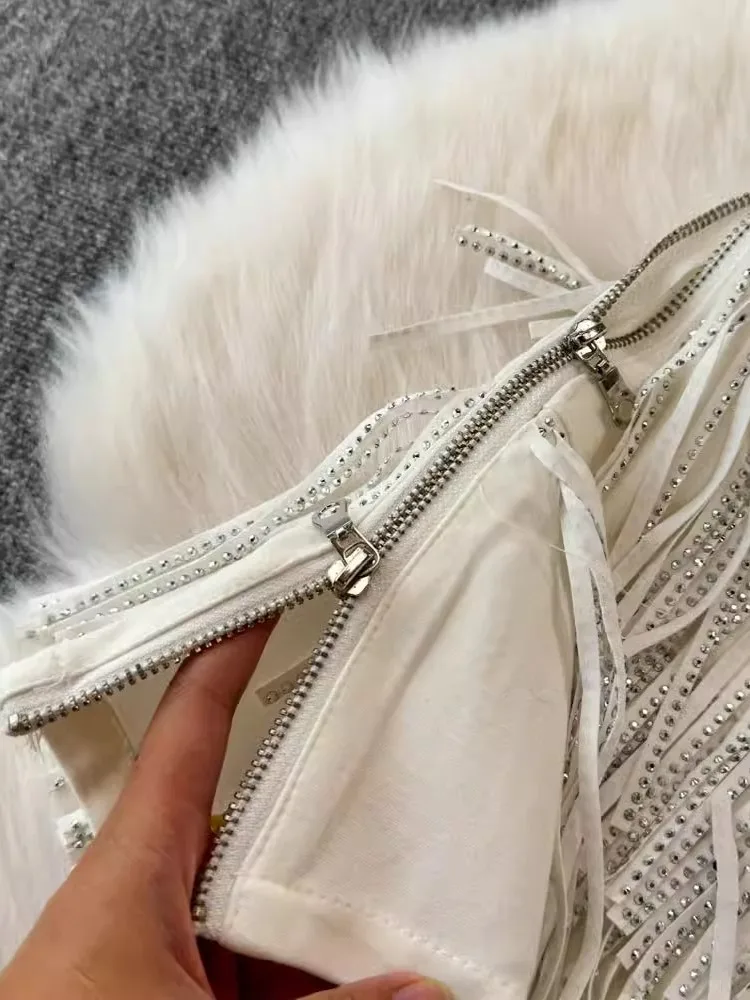 Fashion Y2k Tassel Shorts New Black Diamond Korean Sexy High Waist Trendy Party Night Shop Costume Dance Hot Pants Women