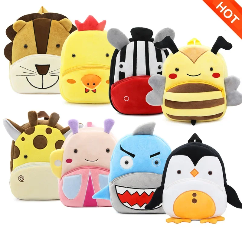 Sac à Dos d\'École 3D en Peluche pour Enfant, Petit Cartable Mignon avec Animal de Dessin Animé, pour Garçon et Fille de la Maternelle