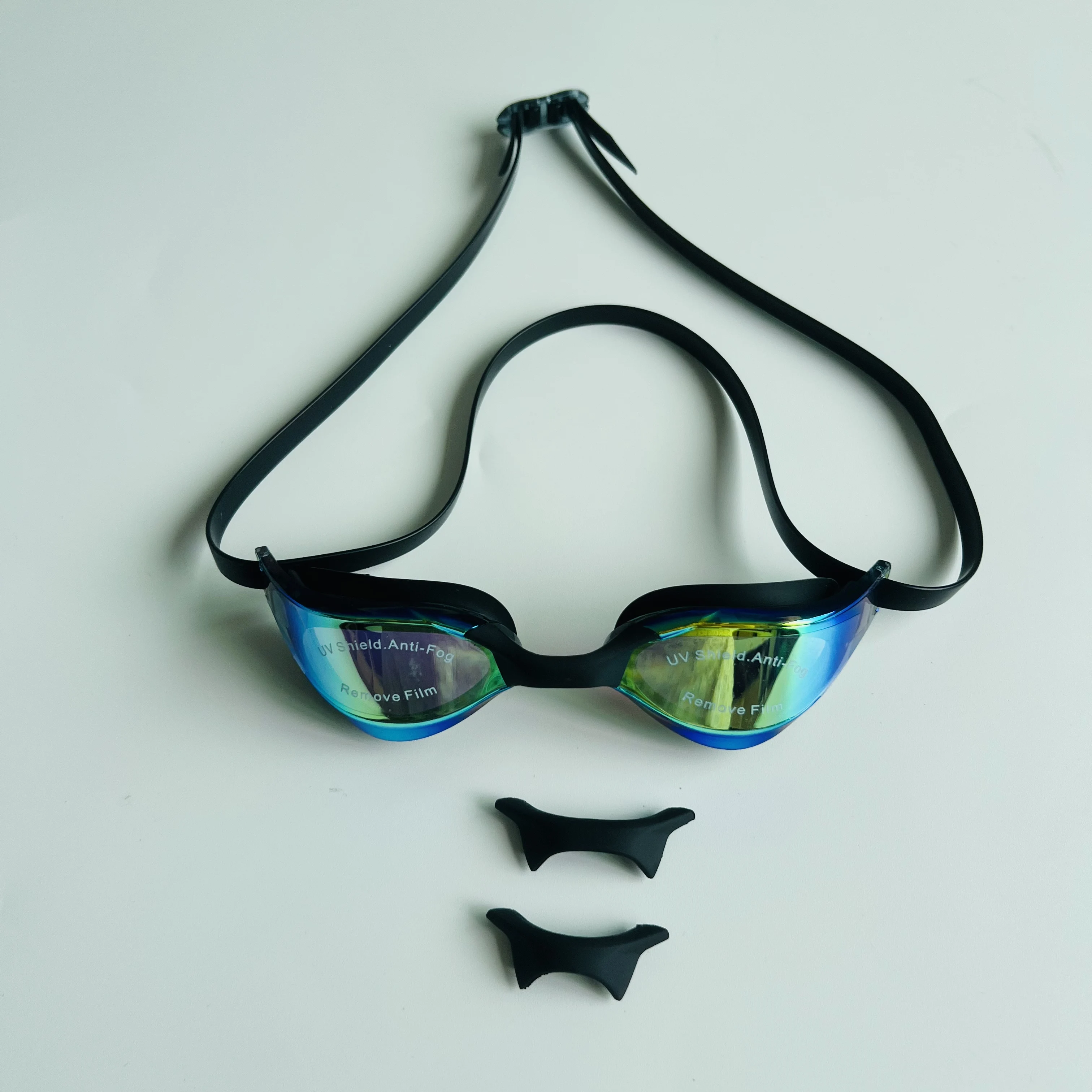 Adult Professional Competitive Swim Goggles Black Electroplated Rainbow Lens Anti-fog UV Protection Waterproof Swimming Eyewear