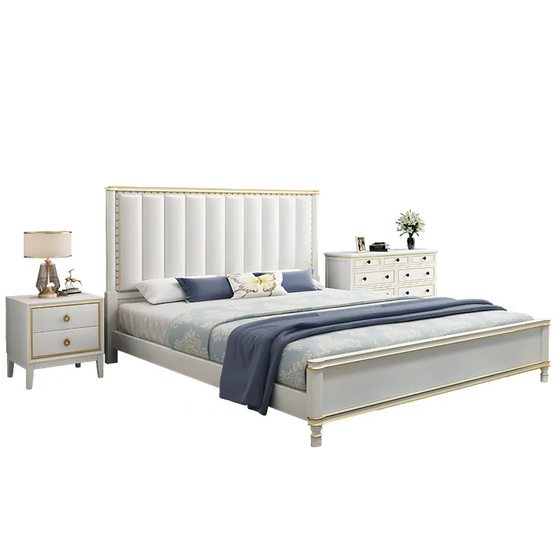 

Solid wood bed, American modern simplicity, master bedroom oak white wedding bed