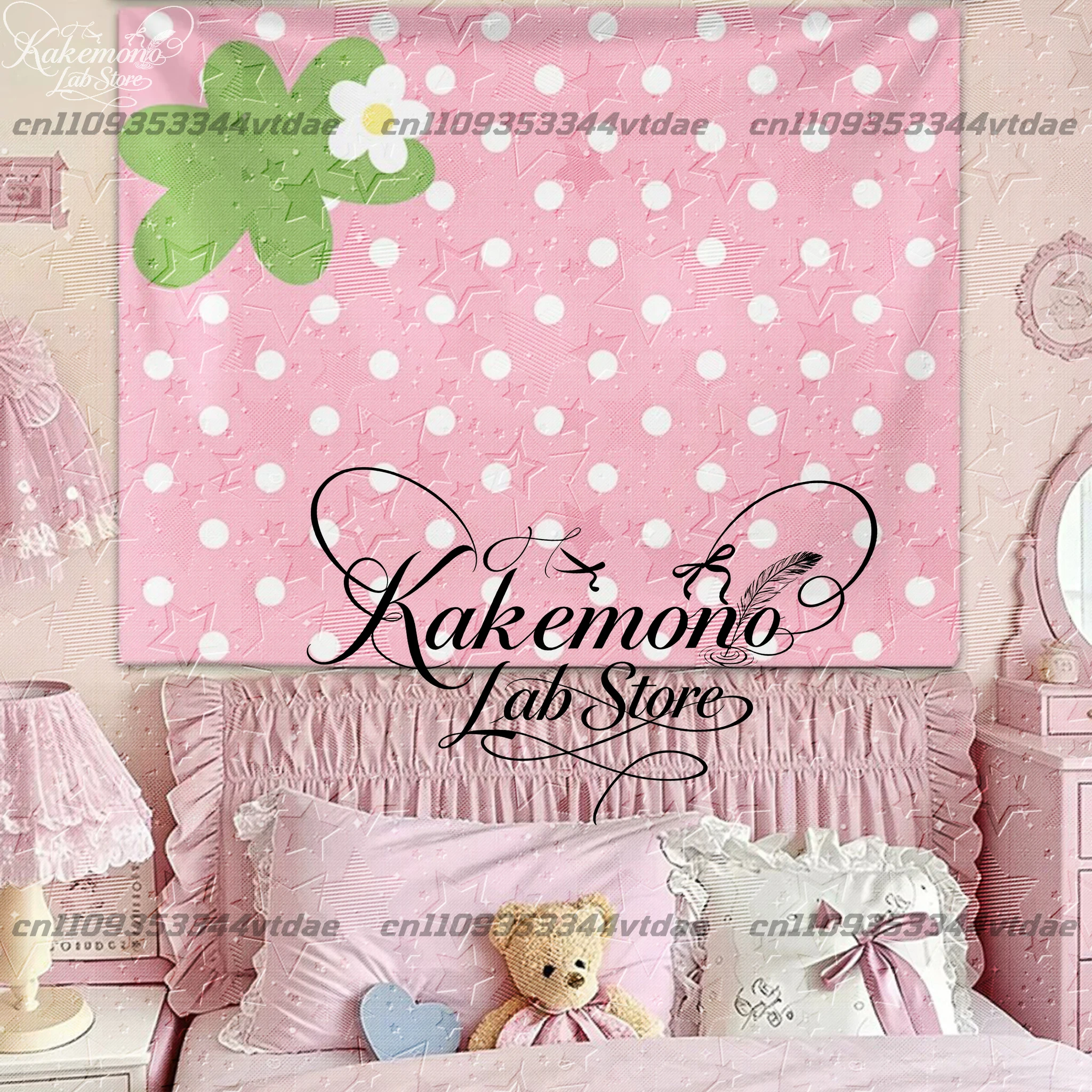 Pink Polka Dot Strawberry Tapestry Kawaii Sweet Wall Hanging Aesthetic Bedroom Dorm Background Cloth Home Wall Decor