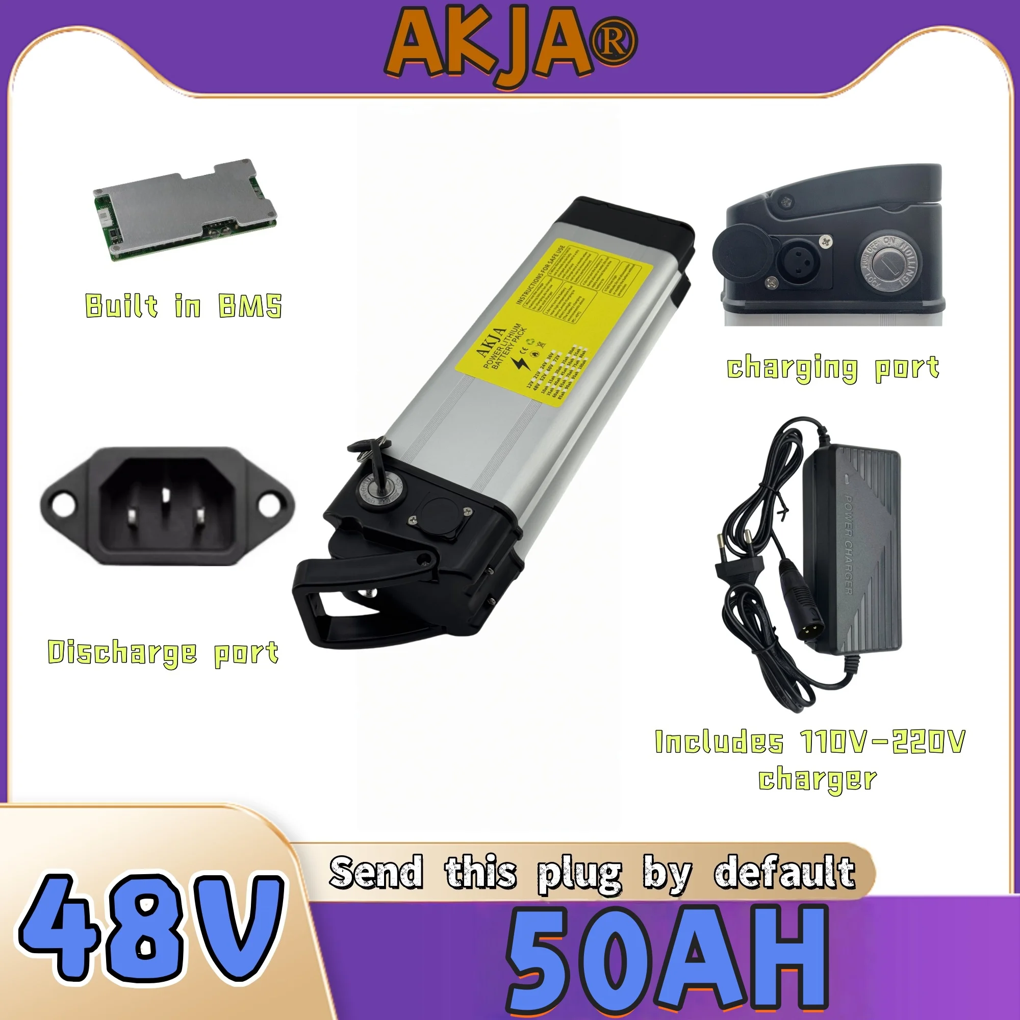 

Air fast transportation 48V50AH 18650 high-capacity lithium battery pack Suitable for Silver Fish motors below 250-3000W