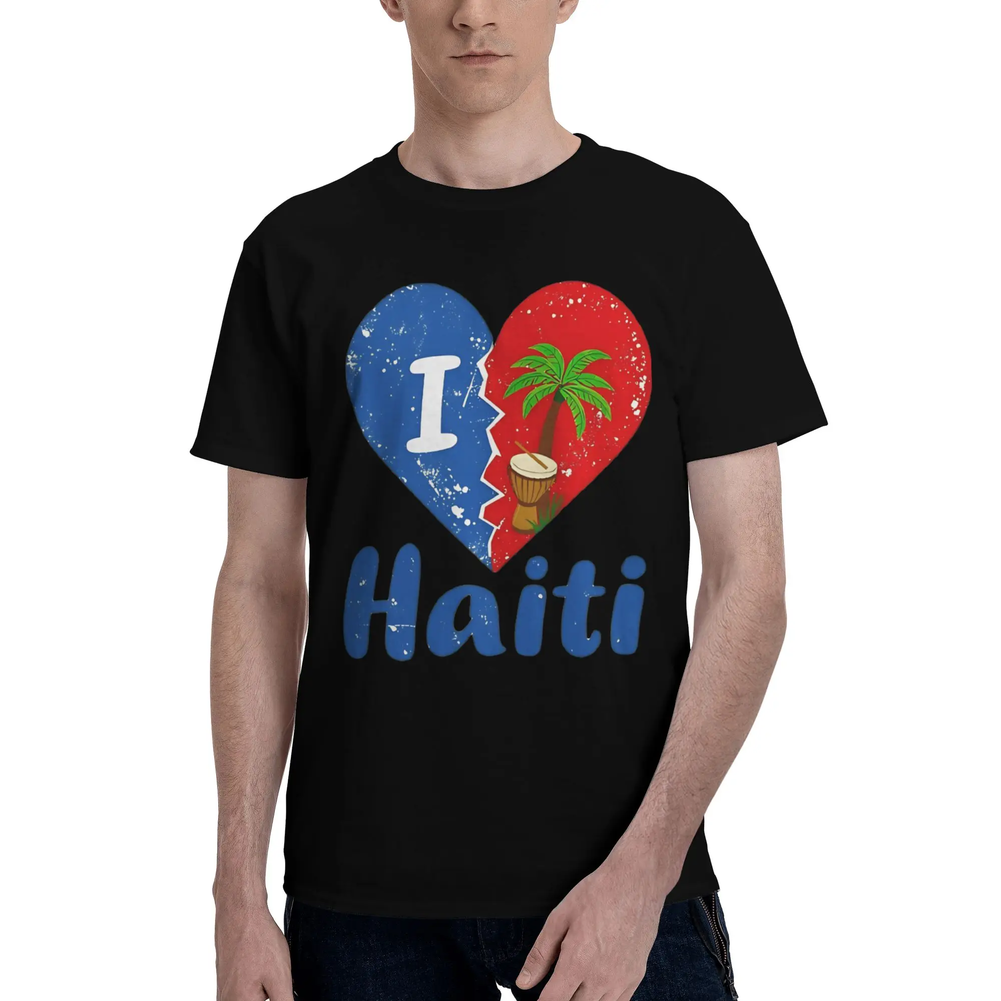 Summer Haiti Flag T Shirt for Men Women  100% Cotton T-shirts Short Sleeve Tops