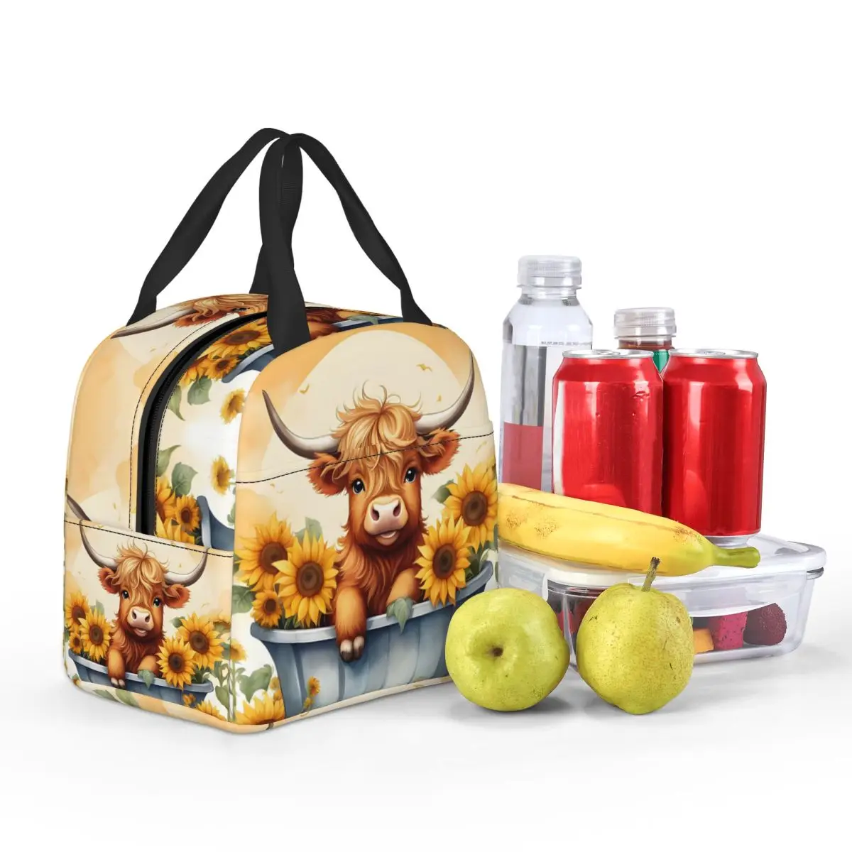 Custom Highland Cow And Flower Lunch Bag Men Women Thermal Cooler Insulated Lunch Box for School Work Food Picnic Tote Bags
