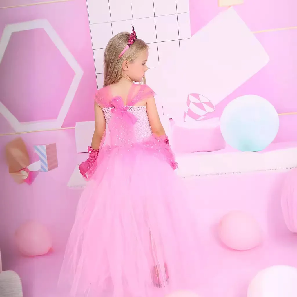 Halloween  A-Line Princess Pink Tutu Dress Fluffy Multi-Layer Tulle Gown Stage Performance Holiday Outfit Formal Party Attire