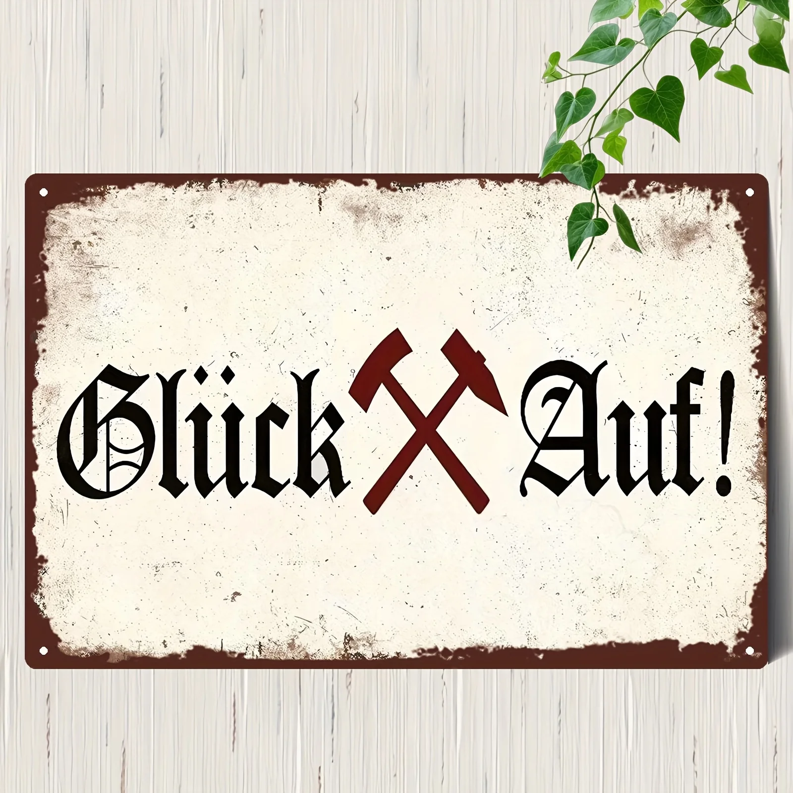 Pintura em Lata 2D Vintage "Glück Auf!" Letreiro Metálico de Saudação em Alemão para Mineiros, Decoração Retro de Parede para Cabana, Oficina