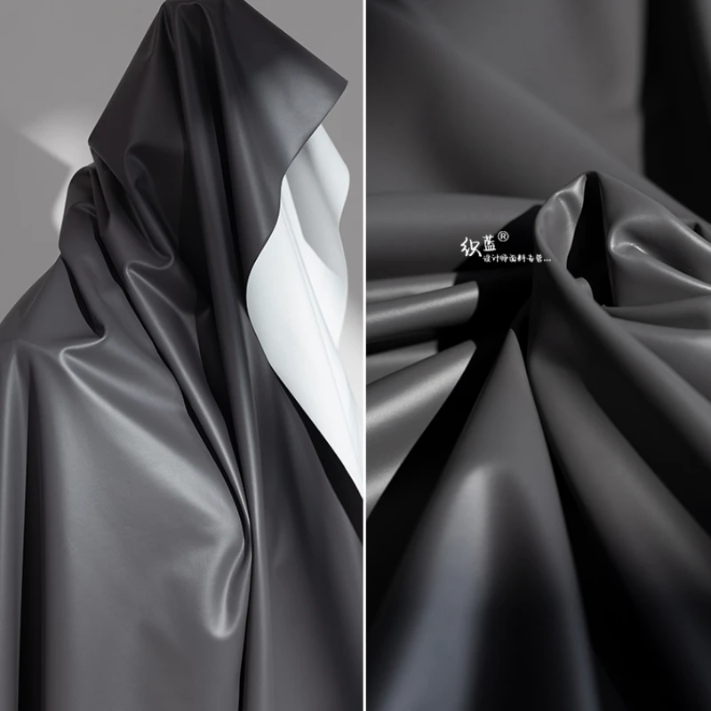 Dark Gray Matte Leather Fabric Four Sided Elastic PU Material for Clothing Diy Sewing By The Meter Wholesale Cloth