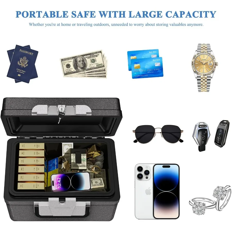 Fireproof Waterproof Safe Box - 0.5 Cubic Feet Fireproof Safe with Key Lock Portable Safe Box for Home Car Business Office Outd view 6