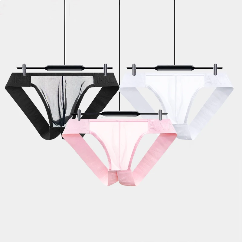 Sexy Men Thong Transparent Ice Silk Jockstrap Mens Underwear Bikini Open Back Jock Strap Comfortable Sports Thongs Hombre Tangas