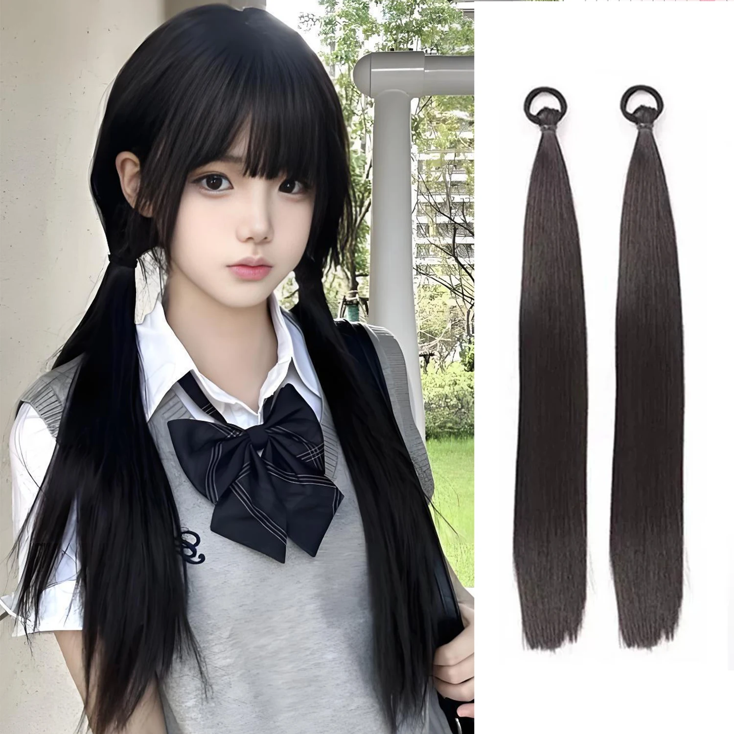 

2 Pack Synthetic Black Ponytail Extension with Elastic Tie, Braid Ponytail Extension Braid Hair Extensions for Girls Women