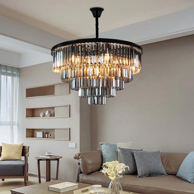 

Manggic Modern Crystal Chandelier Elegant Suspension Lamps for Cafe Hotel Restaurant Smoke Grey/Clear