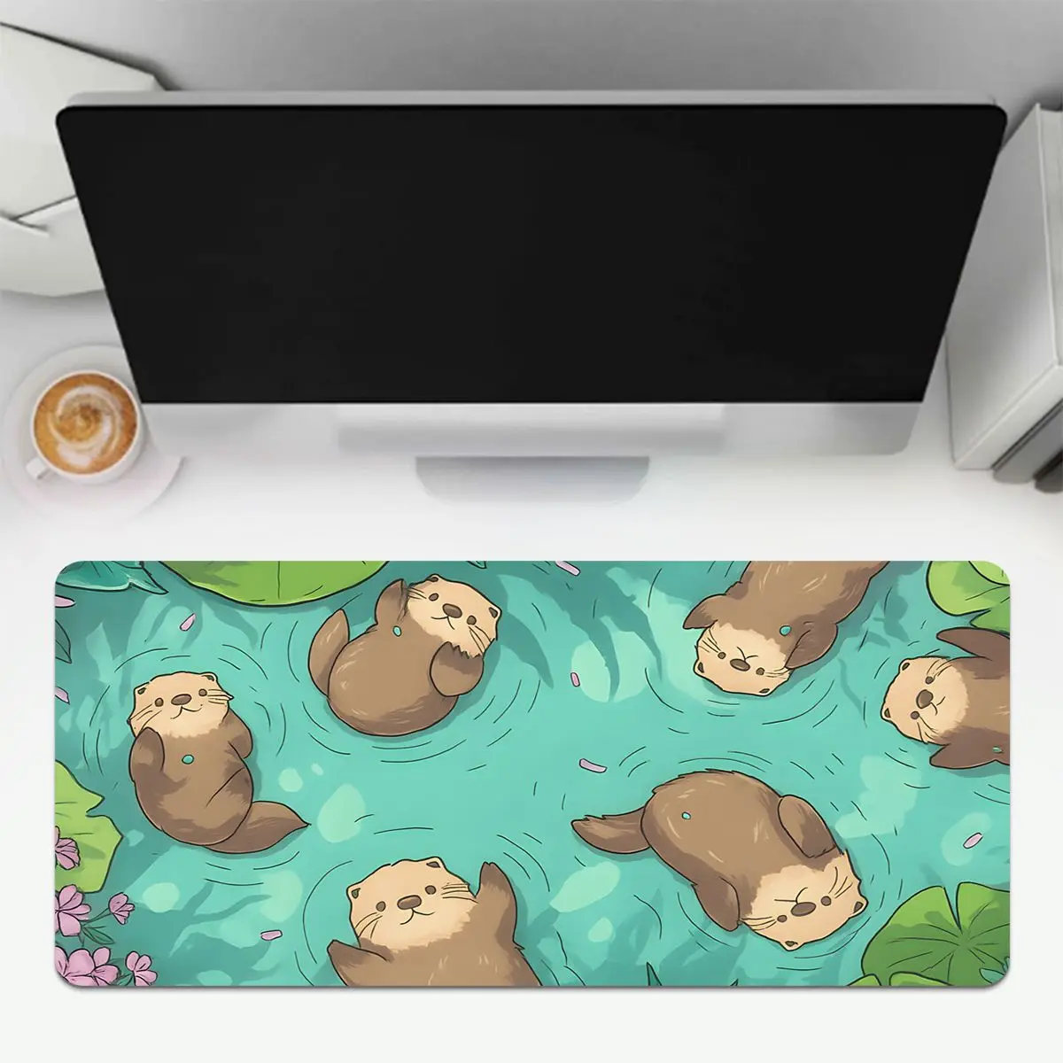 Alfombrilla de ratón con lontras bonitas en el agua, alfombrilla de escritorio para teclado de ordenador con borde cosido de goma antideslizante lavable de varios tamaños para juegos de oficina