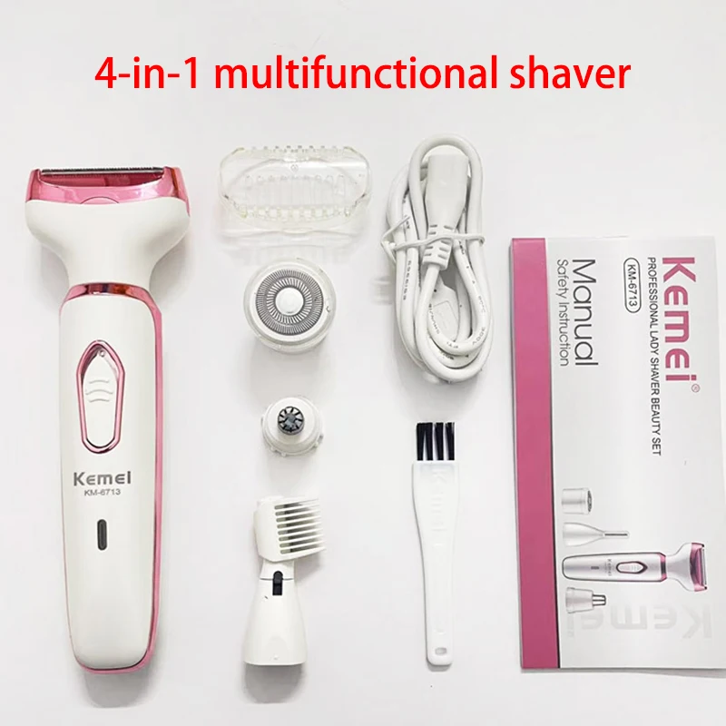 

Kemei 4 In 1 Electric Lady Shaver Armpit Bikini Arm Leg Face Mustache Removal Painless Cordless Trimmer Razor Gift Women KM-6713