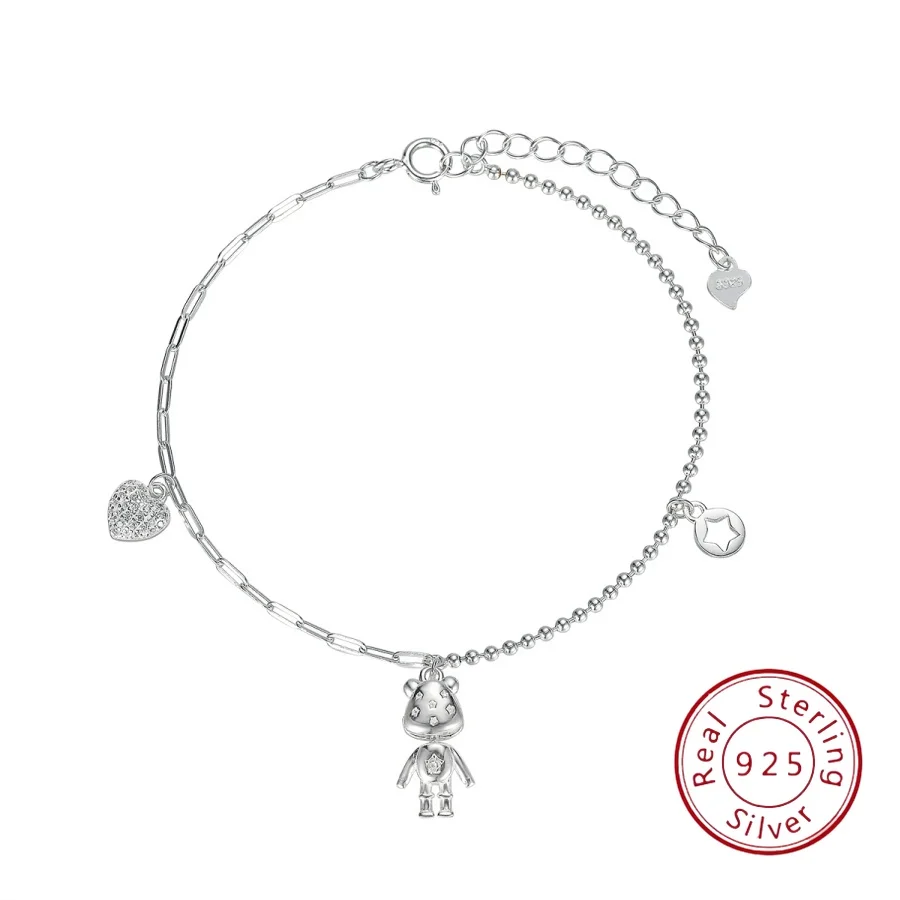 

S925 Sterling Silver Bear Bracelet Minimalist Design with Cool-Tone Aesthetic Luxurious Yet Lightweight Silver Jewelry
