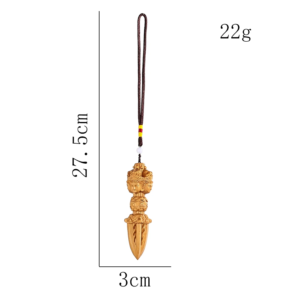 Cypress Buddha Statue Vajra Pestle Handmade Wooden Relief Sculpture Car Interior Ornament Personal Safety Amulet Buddhist Items
