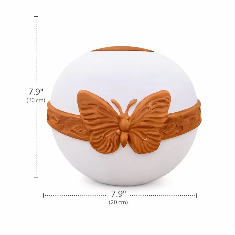 for Qianrui Eco-Friendly Degradable Beige Spherical Urns Butterfly-Embossed Customizable Memorial Biodegradable Urns for