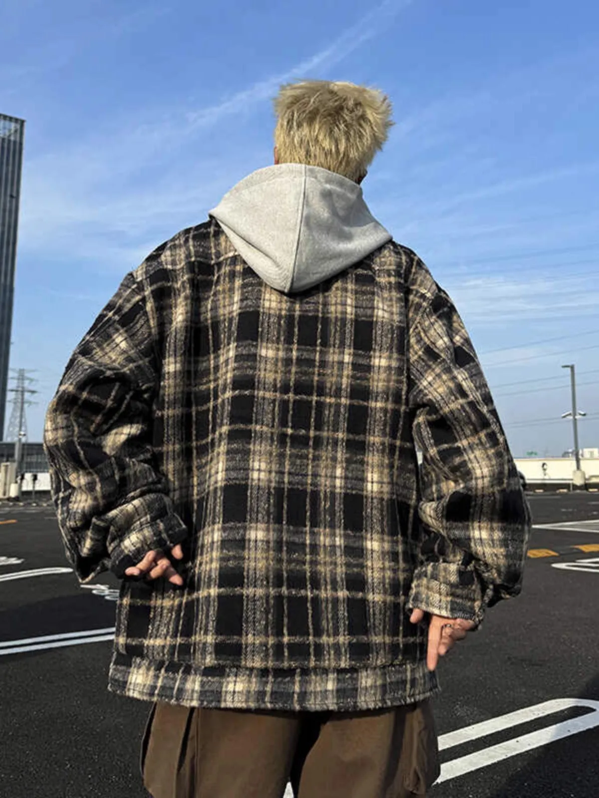 

Мужская свободная куртка в клетку с капюшоном из полиэстера, с длинными рукавами, на молнии, в винтажном стиле, для весны и осени, в японском дизайне