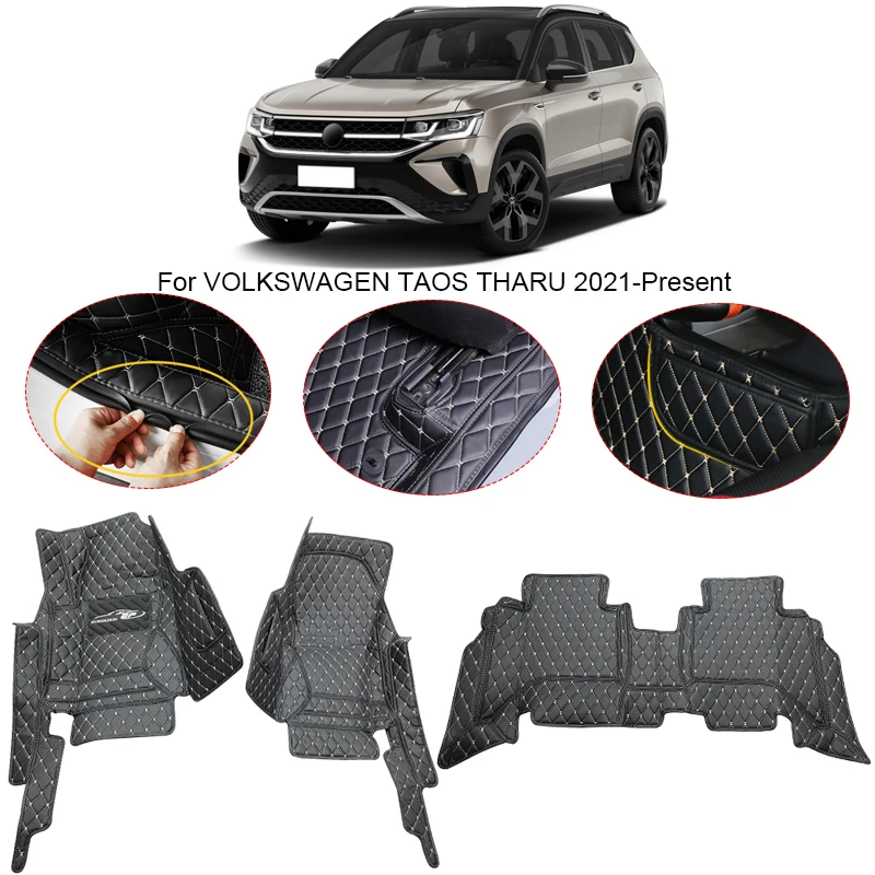 3D Full Surround For Volkswagen TAOS THARU 2021-2025 Car Floor Mat Liner Foot Pads PU Leather Waterproof Carpet Cover Accessory