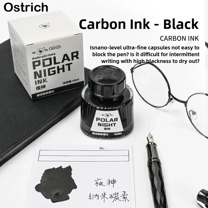 

Ostrich Waterproof Premium Nano Carbon Black Vintage Fountain Pen Ink Non Carbon Alternative Quick Drying Ink School Supplies