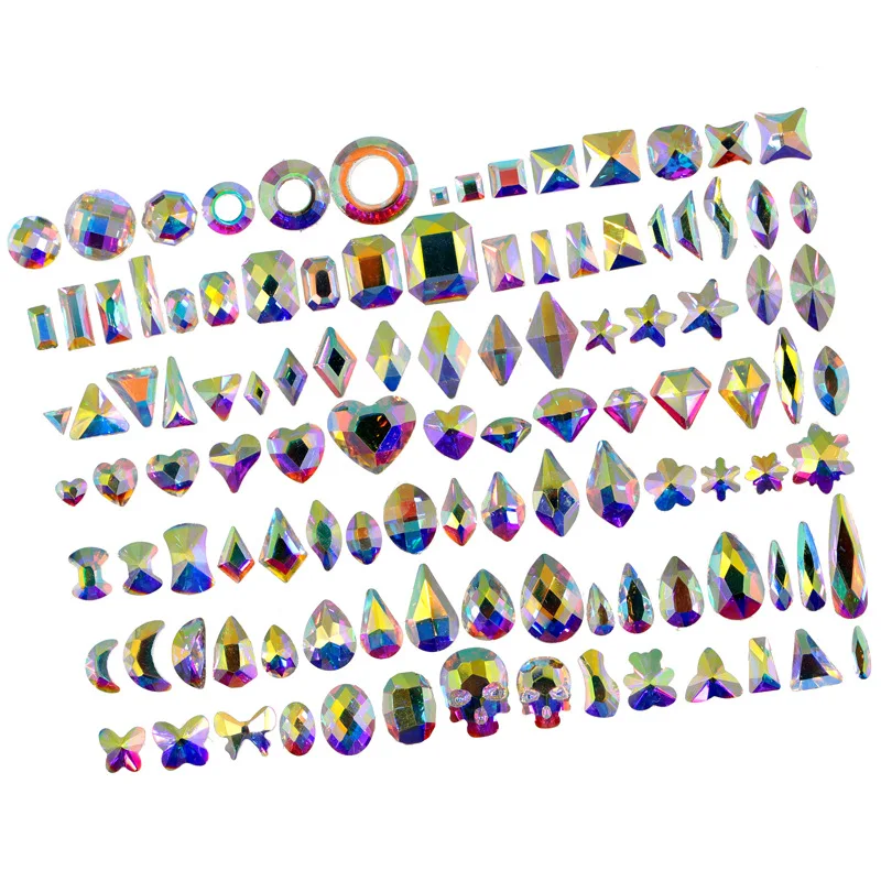 40Pcs Crystal AB Rhinestone In Grids Multi Shape Flat- Back Nail Art Rhinestone Gem