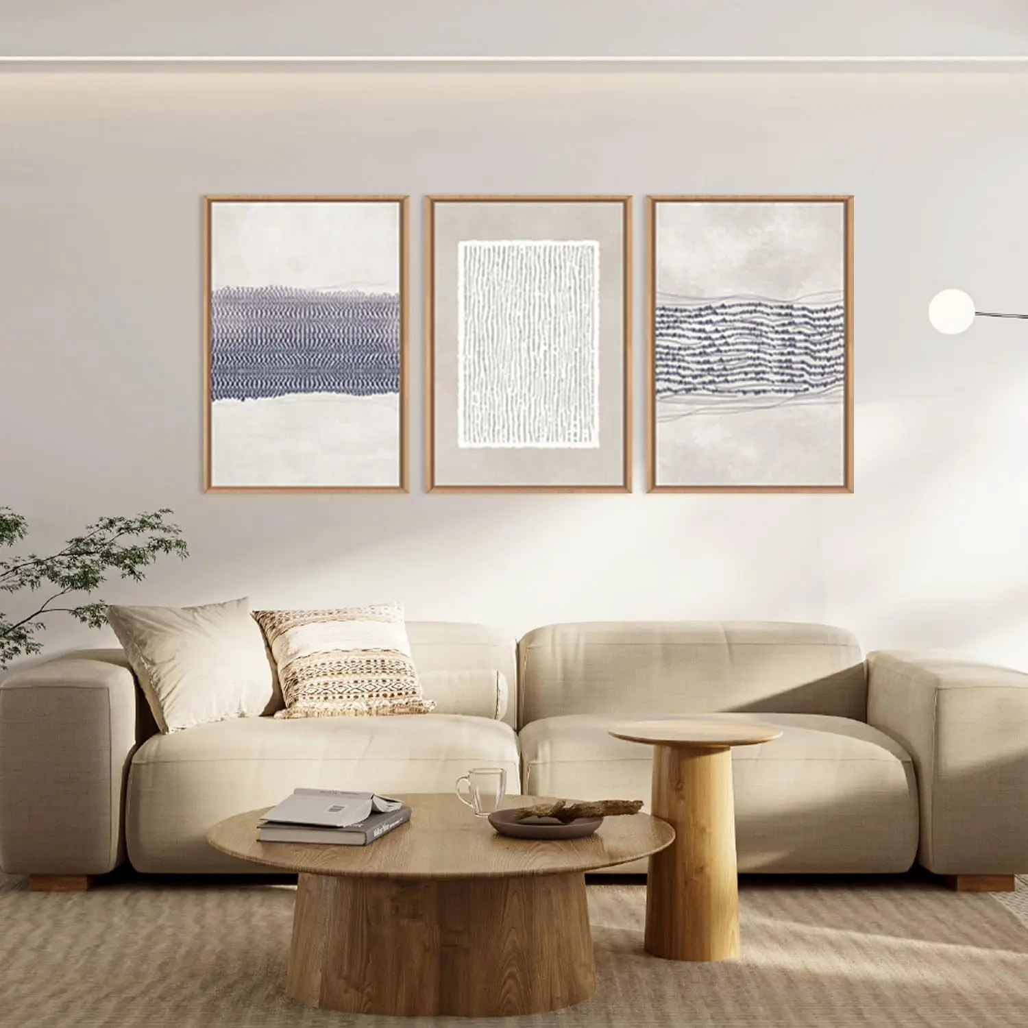 

3 Pcs/Set Retro Neutral Abstract Frameless Canvas Wall Art, Bohemian Line Wall Decoration, Modern Blue and White Wall Painting,