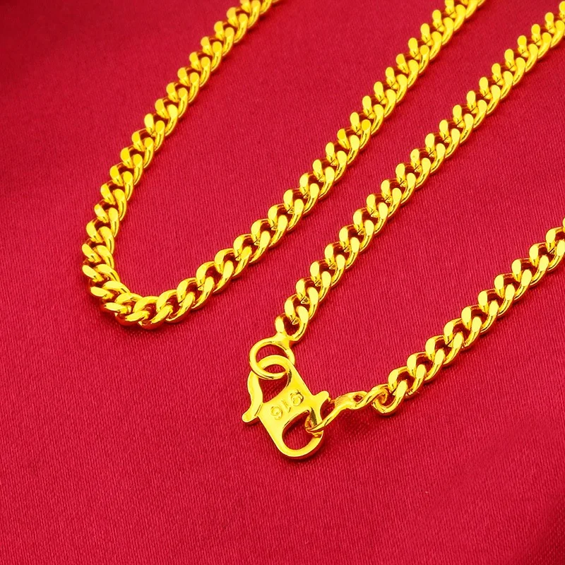 Luxurious 9999 24K genuine gold women's flat chain gold necklace, simple and elegant women's gold jewelry necklace,