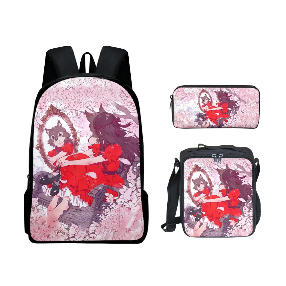 3D Print Lonely Castle in the Mirror Backpack Lunch Bag Pen Case Women Men Anime Backpack 3pcs/set Students Boys Girls Schoolbag