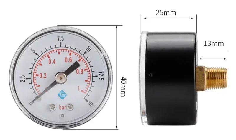 Pressure Gauge Oil Gauge Pressure Pressure Meter Air Hydraulic 15/30/60/100/160/200/300psi Water 40mm Gauge Axial