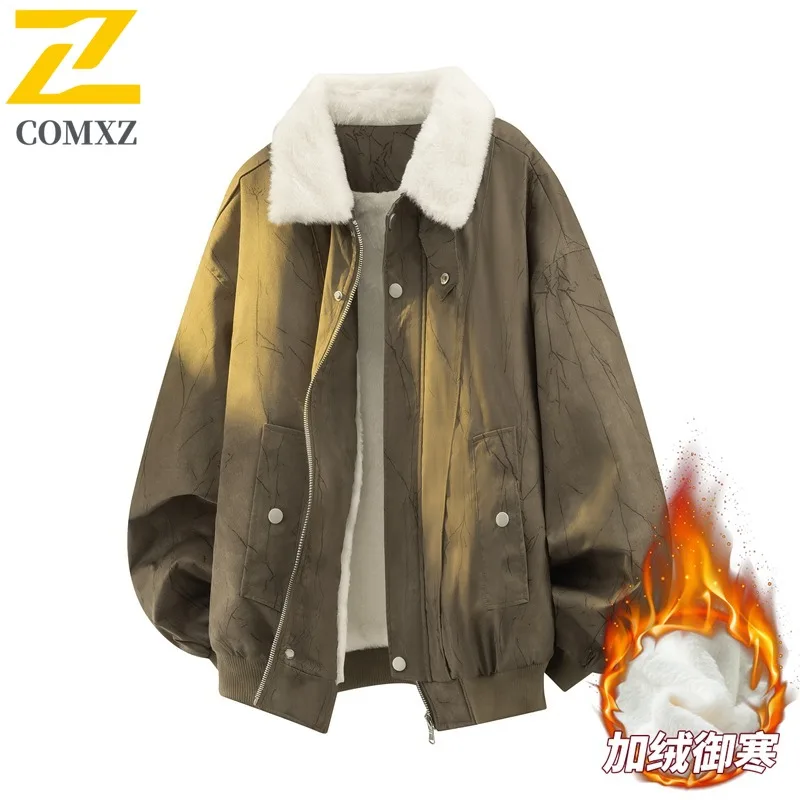 

COMXZ Men Travel Jacket 2025 Relaxed Stand Collar Outdoor Thickened Warmth Parka Street Fashion Lightweight Winter Jackets