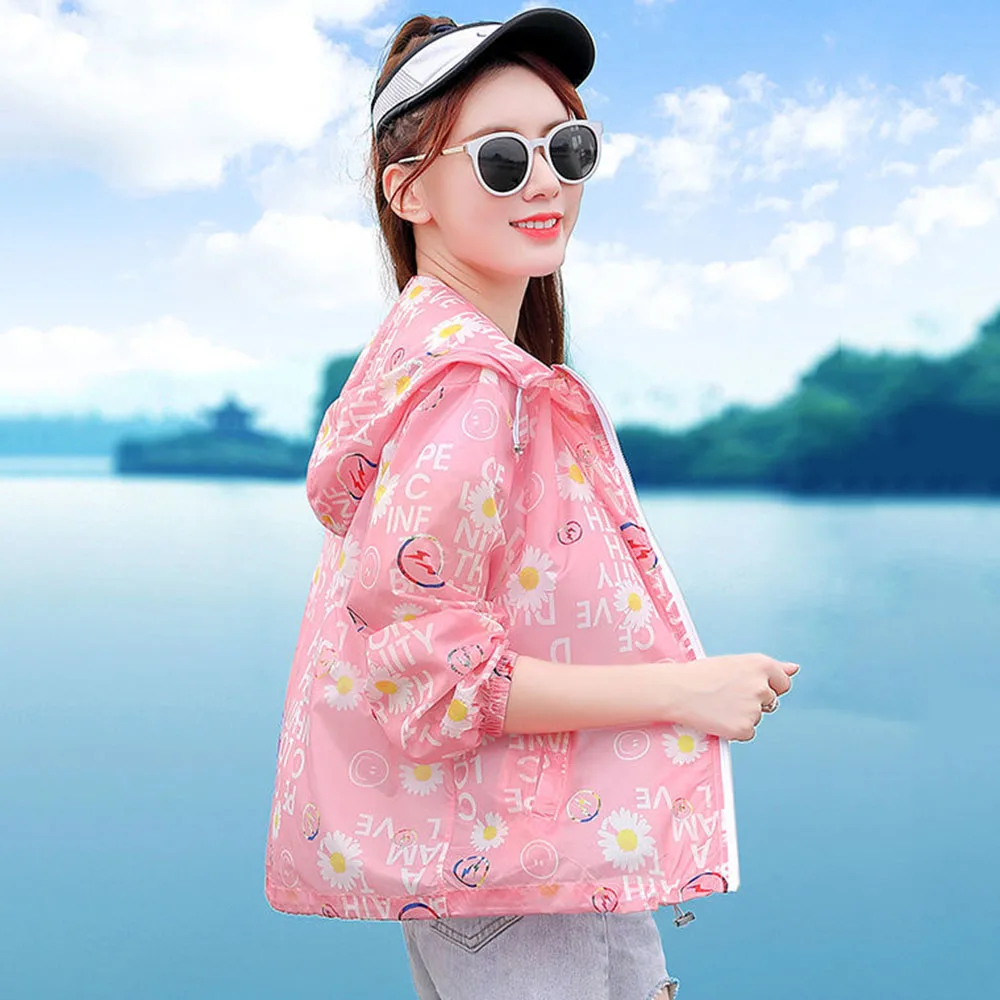 Sunscreen Women's Summer New Dreathable Sunshade Thin Coat Korean Fashion Print Hooded Loose Sun-protective Clothing WomensTide.