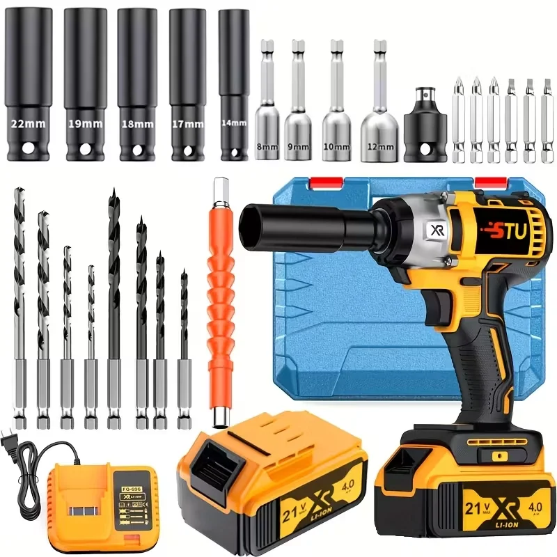 

21V cordless impact wrench drill set, heavy-duty impact drill, equipped with battery, toolbox, charger, complete set of drill so