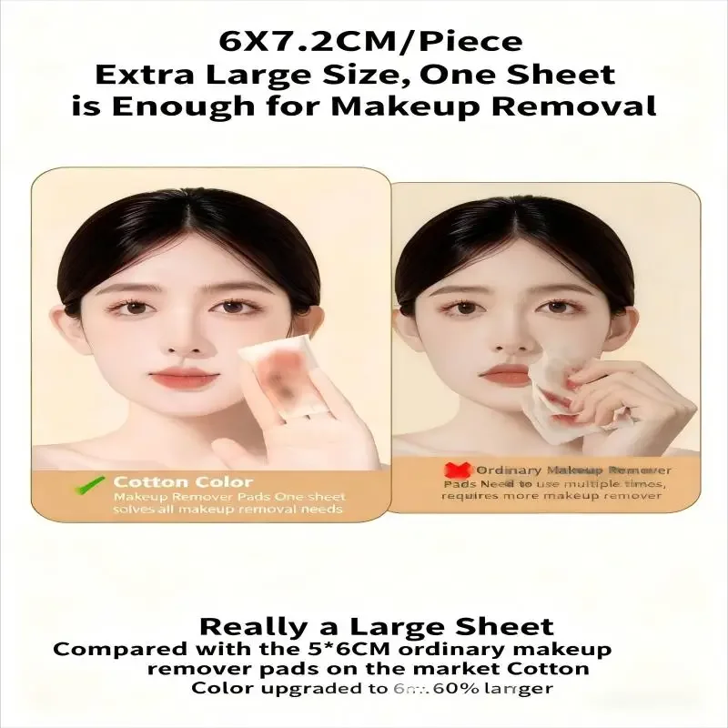 50/100/1080 個 100% コットン メイク落としパッド - 両面テクスチャ、強力な吸収力、肌に優しく、優しいフェイシャルクレンジング