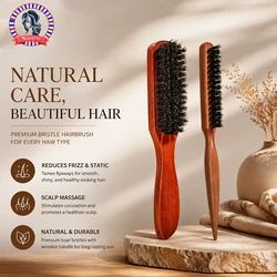 1/2pcs Premium Bristle Hairbrush with Wooden Handle-Reduces Frizz and Static- Scalp Massage Bristle Brush Set for All Hair Types