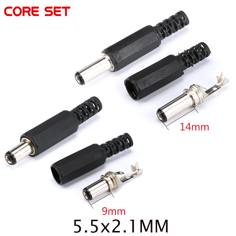 5Pcs 5.5x2.1mm Male DC Power Plug Connector 5.5*2.1mm 30V 1A Electric Connector Male Mount Plug Wire Charge Adapter