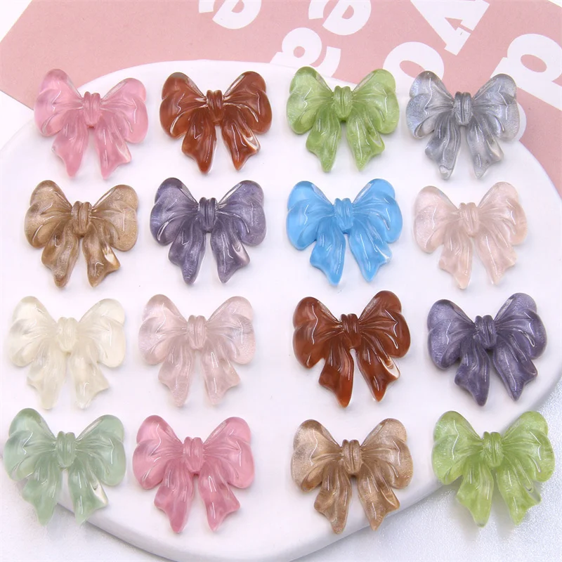 

Summer style 50pcs/lot color print cartoon bow shape resin cabochon bowknot beads diy jewelry accessory