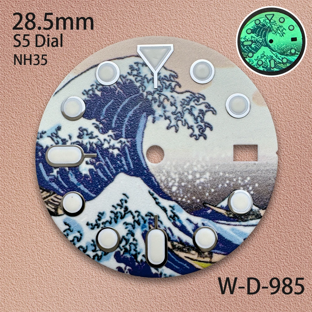 28.5mm S Logo Starlit Dial Fit NH35 Movement Green Luminous High-Quality Watch Modification Accessories