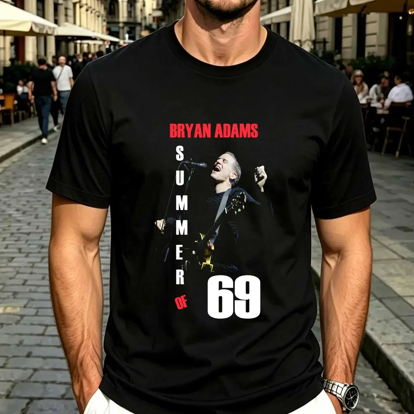 washed T Shirt New BRYAN ADAMS SUMMER OF 69 Black S 234XL AG132 vintage Washed graphic Top For Everyday Wear Breathable