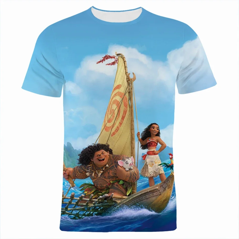 ディズニー-男性と女性のモアナTシャツ,3Dアニメプリントのストリートウェア,特大のTシャツ,子供のトップス,男の子と女の子のTシャツ,夏のファッション,新しい