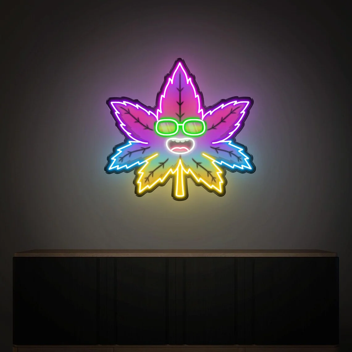 Hemp Leaf Neon Sign, Weed Leaf Neon Sign, Marijuana Leaf Neon Sign,UV Printing Acrylic Sign, Bar Decor Sign,Gift for Him
