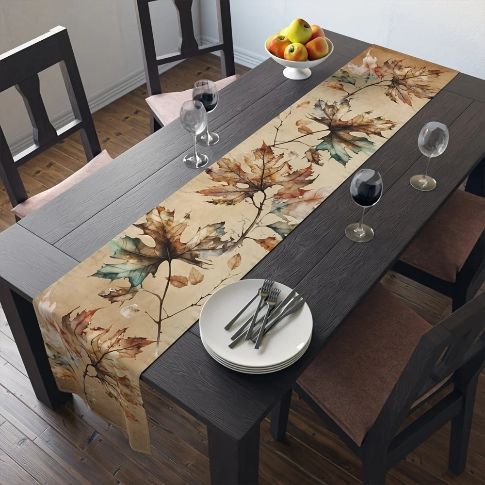 Aliexpress 1 Piece of Retro Autumn Leaf Table Runner, Watercolor Maple Leaf Branches with Rice Brown Background, Suitable for Restaurant, Home, Dinner, Cafe, Literary Party - Aliexpress Deal