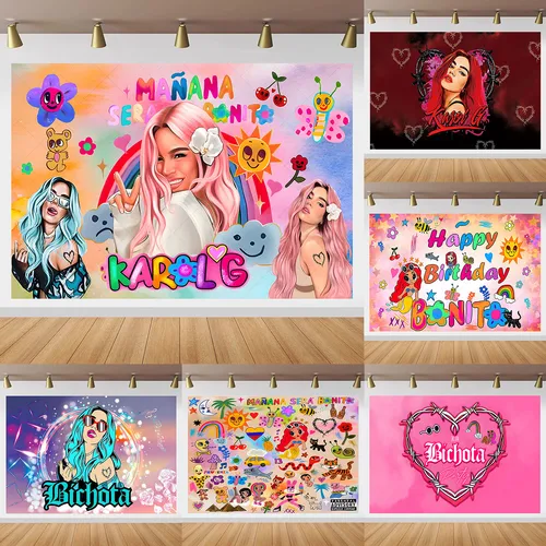 Imagen 1 del producto Fondo de fotografía rosa Bichota Karol G Manana, Fondo de cumpleaños para niña, Baby Shower, accesorios de decoración de fotografía de vinilo