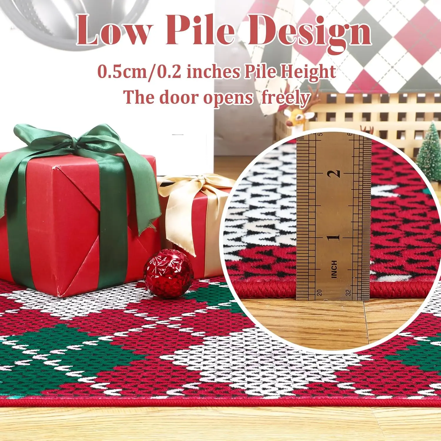 Christmas Plaid Rug Modern Holiday Doormat Soft Machine Washable for Indoor Home Xmas Decor