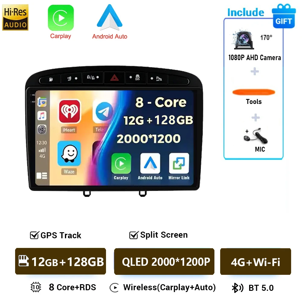 Android 16 Voor Peugeot 308 308SW 408 2012-2020 2K QLED Stereo Autoradio Multimedia Video Player GPS AI Voice CarPlay 4G DSP