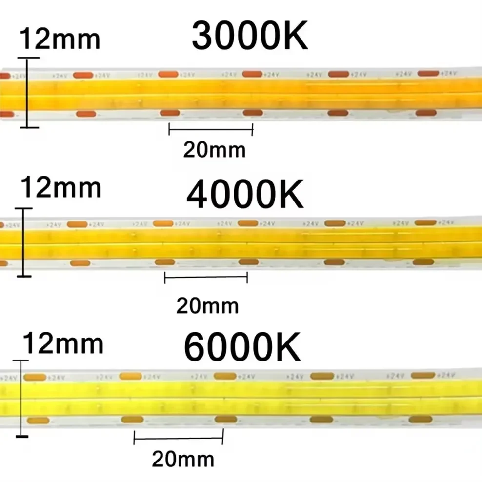 Imagem -05 - Flexível Dimmable Cob Led Strip Lights Iluminação de Fita Super Brilhante Fileira Dupla Ra90 3000k 4000k 6500k 2000lm m Dc24v