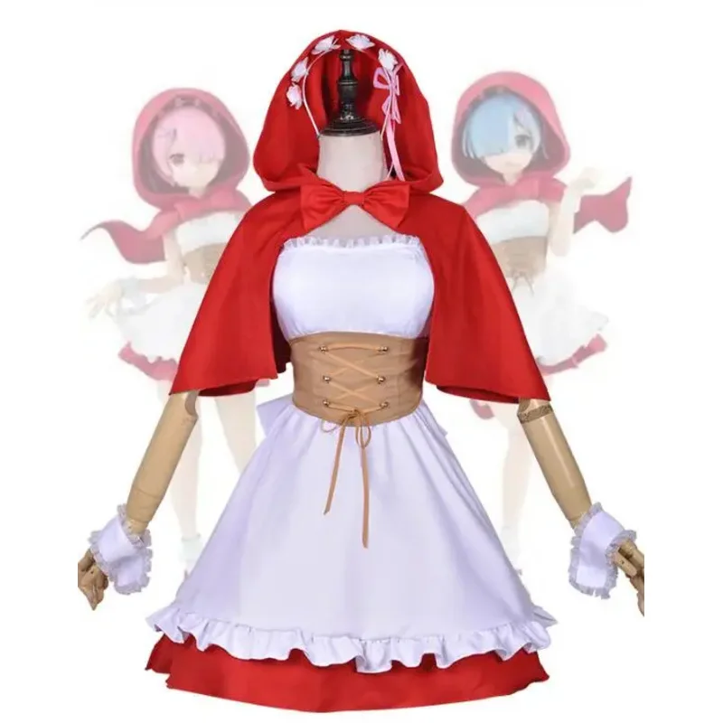 

ss23Anime Ram Rem Red Riding Hood Ver Zero Kara Hajimeru Isekai Seikatsu костюм женский косплей полный комплект
