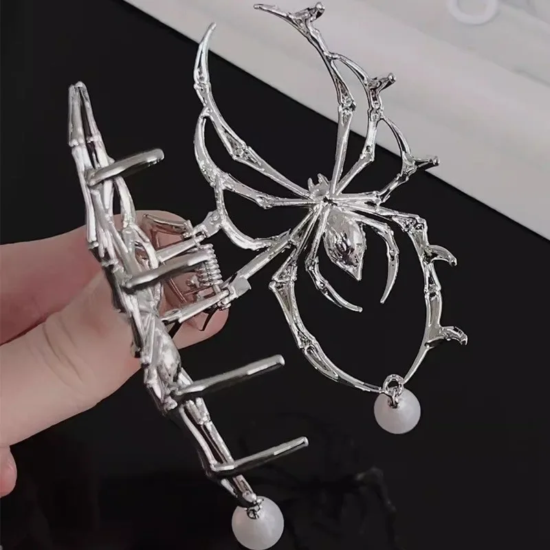 Jepit Rambut Bentuk Laba-laba Antik Halloween Baru Jepit Rambut Hiu Logam Berlian Imitasi Mutiara Aksesori Rambut untuk Alat Penata Wanita