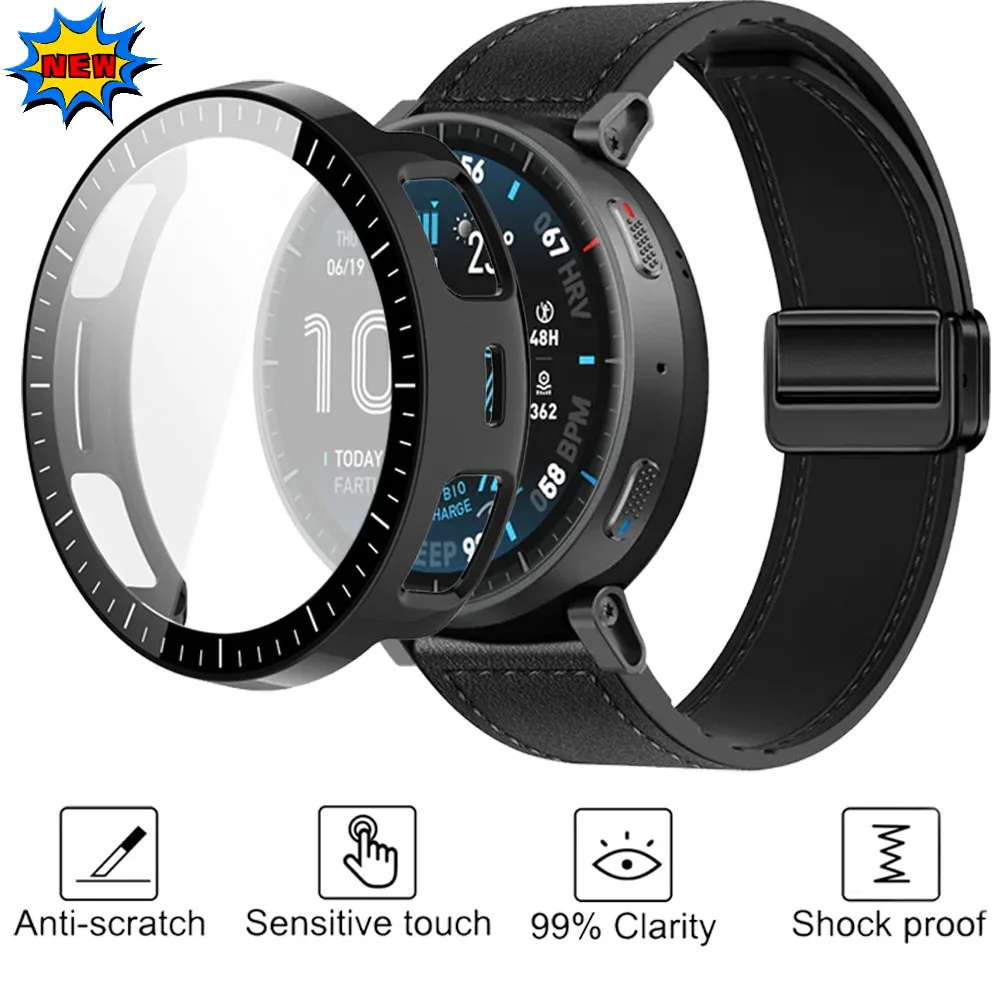 PC-Gehäuse + HD-Definition-Glas für Amazfit Active 3, Anti-Fall-Schutz, integrierte Schale, Amazfit Active Max/3 Zubehör-Abdeckung