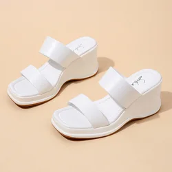 Thick Sole Wedges Women's Slippers 2024 Summer Casual Lightweight Female Shoes 6.5cm High Heel Indoor Outer Wear Slides Shoes