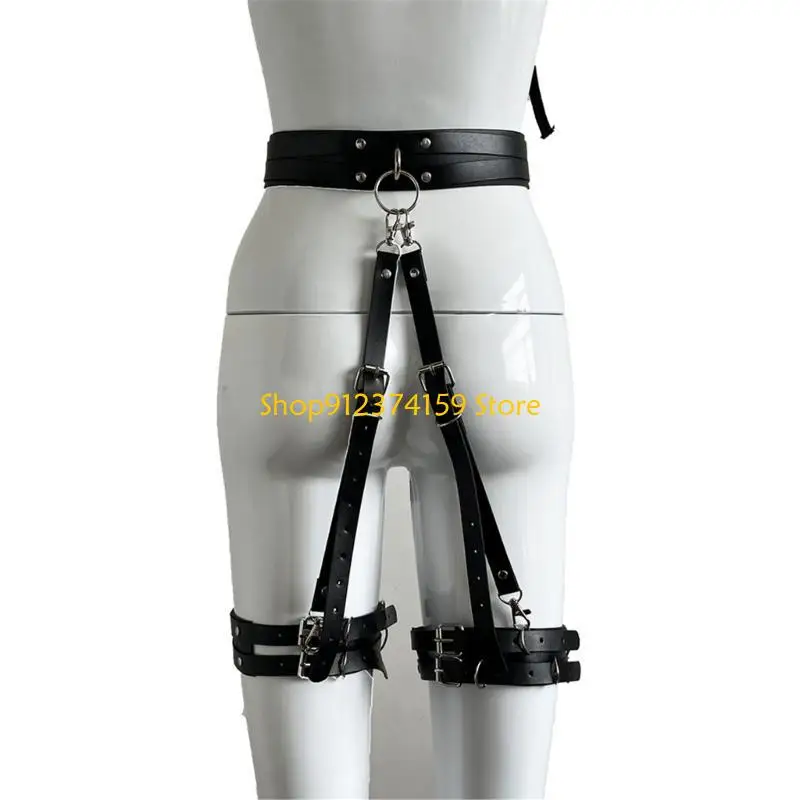 G5AE Fashion Forward Detachable Leg Garter Waist Belt PU Leather BDSM Belt for Stage Performances and Nightlife
