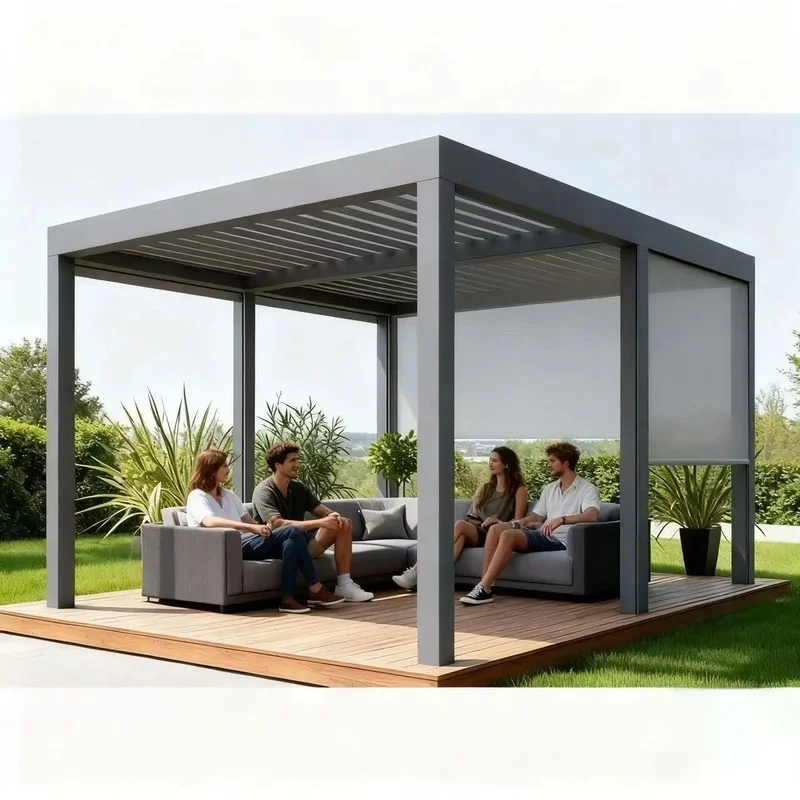 Aluminum Alloy Pergola Powder Coated Customizable Color Bioclimatic Design LED Lighting 5-Year Guarantee LED Display